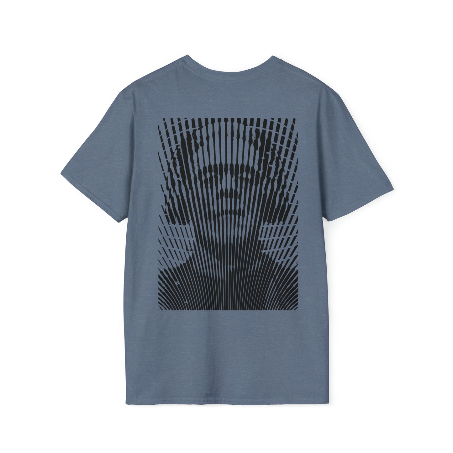 100% Cotton T shirt  . Custom t shirt design of Frankenstein with headphones. Back side image. Indigo color tee shirt.