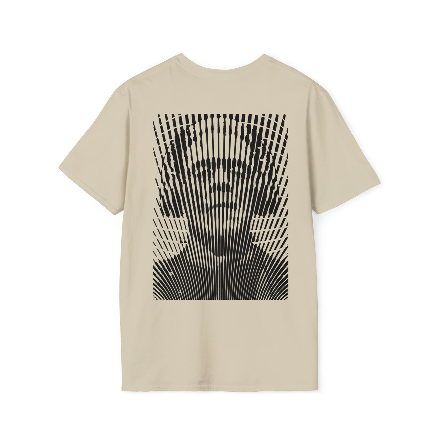 100% Cotton T shirt  . Custom t shirt design of Frankenstein with headphones. Back side image. Sand color tee shirt.