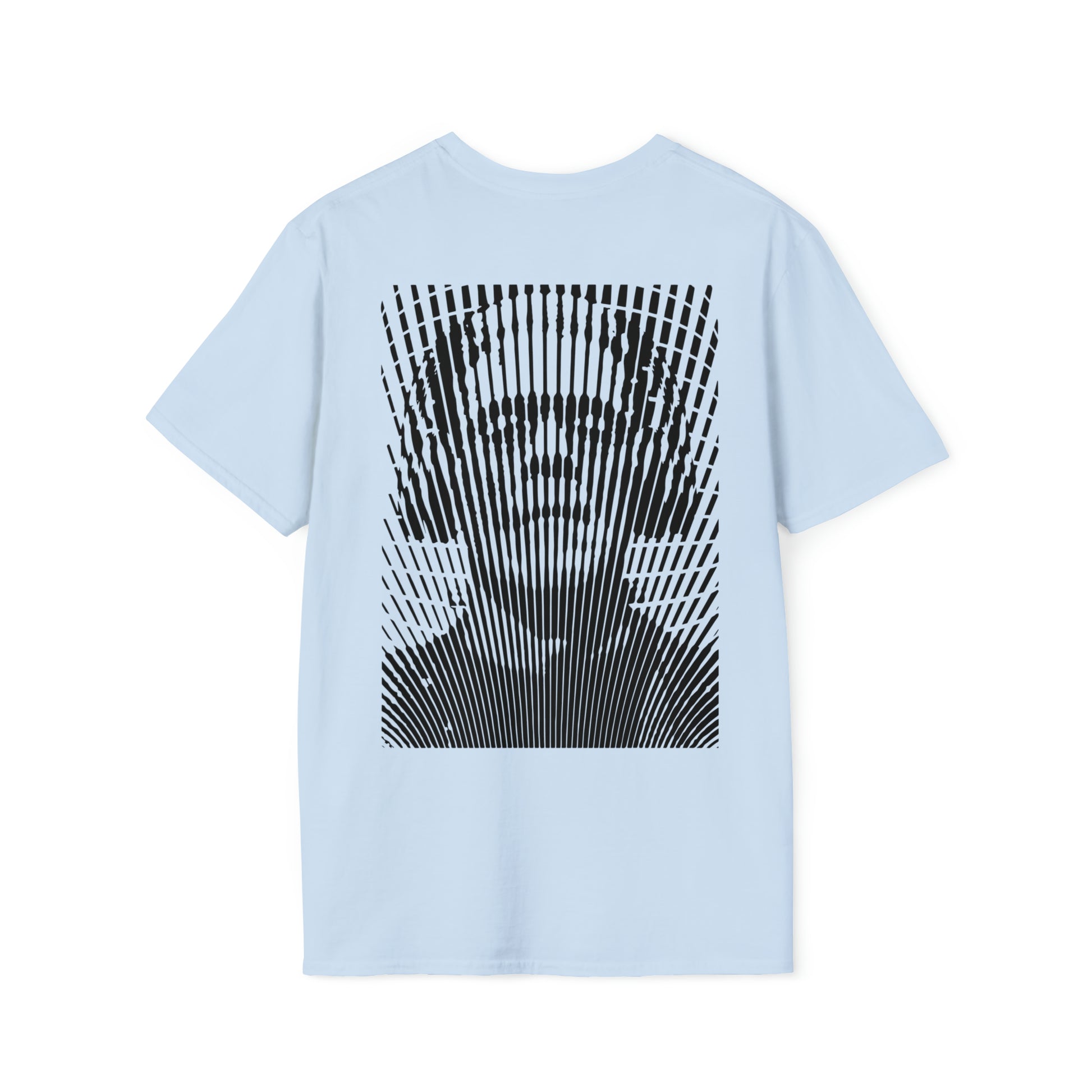 100% Cotton T shirt  . Custom t shirt design of Frankenstein with headphones. Back side image. Light  Blue color tee shirt.